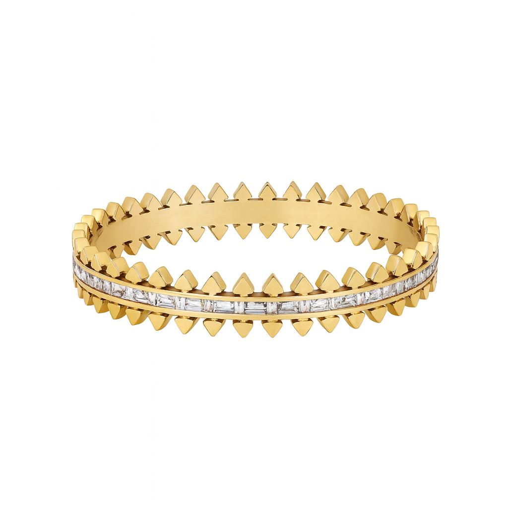 Luxury Gold Studded Bangle Bracelet with Crystal Channel