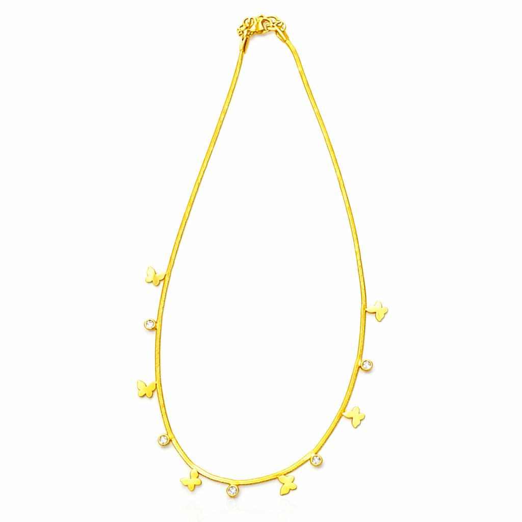 Butterfly Charm Necklace with Crystals – Gold-Ton