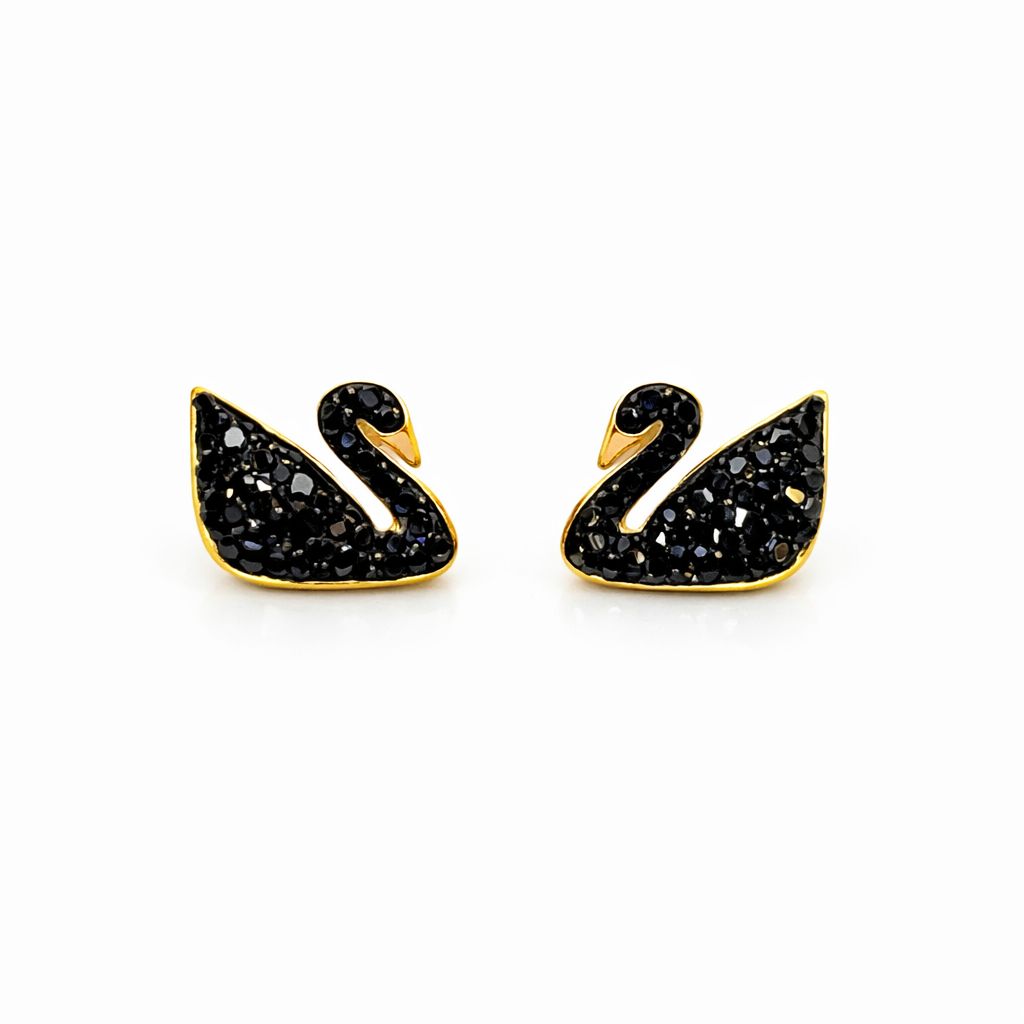 Crystal Swan "Black"Stud Earrings – Gold-Tone