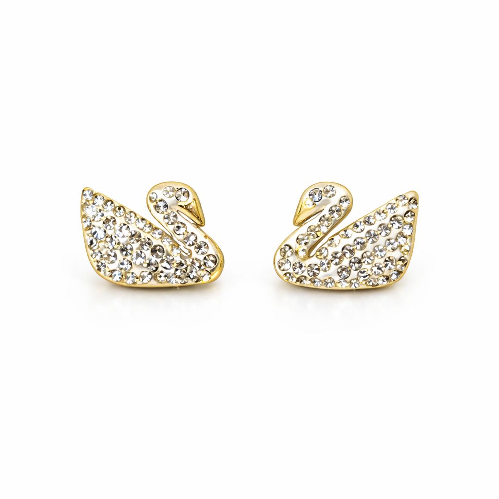 Crystal Swan "White" Stud Earrings – Gold-Tone Stainless Steel