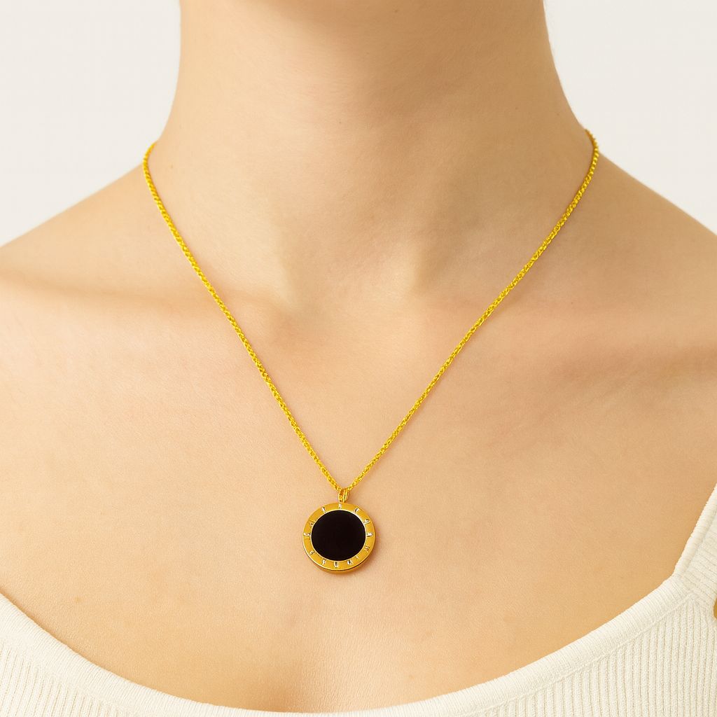 "Black"Eternity Roman Pendant Necklace | Gold Stainless Steel