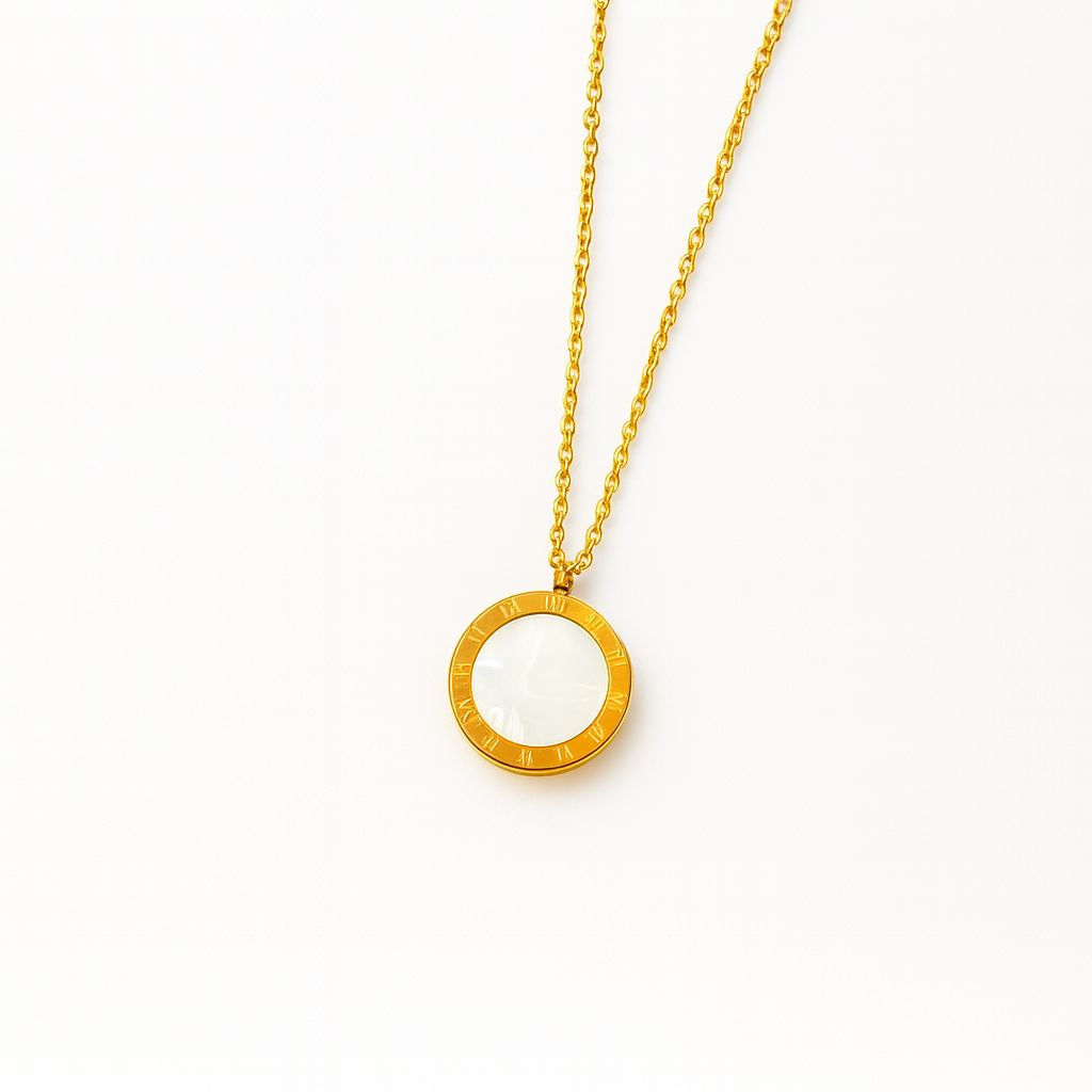 "White"Eternity Roman Pendant Necklace | Gold Stainless Steel