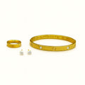 Elegant Gold Crystal Bangle, Ring & Stud Earrings Set |