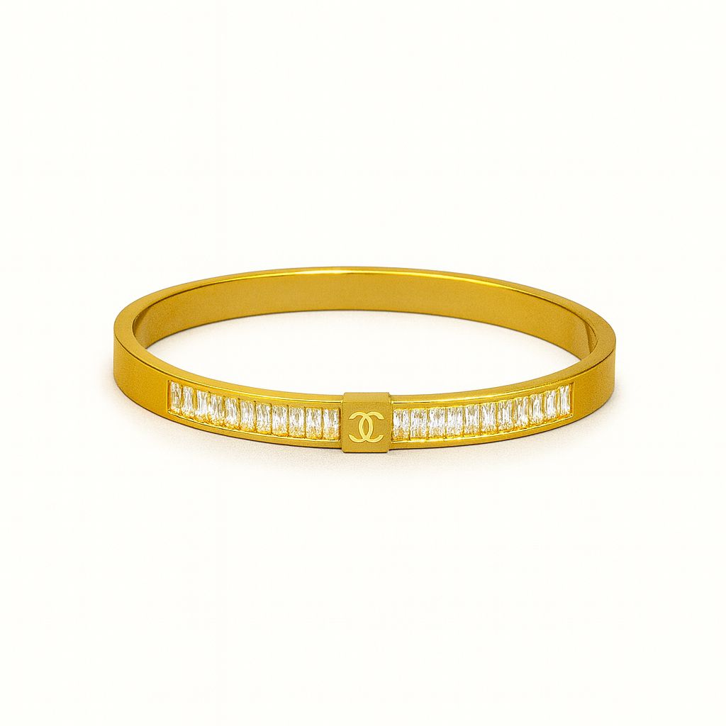 Luxury Gold Baguette Crystal Bangle Bracelet