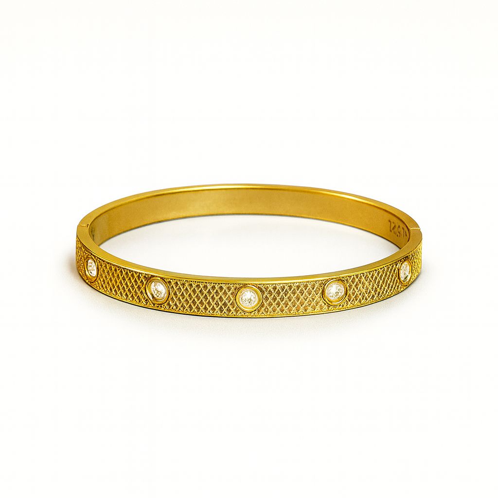 Radiant Gold Textured Bangle with Crystal Accents