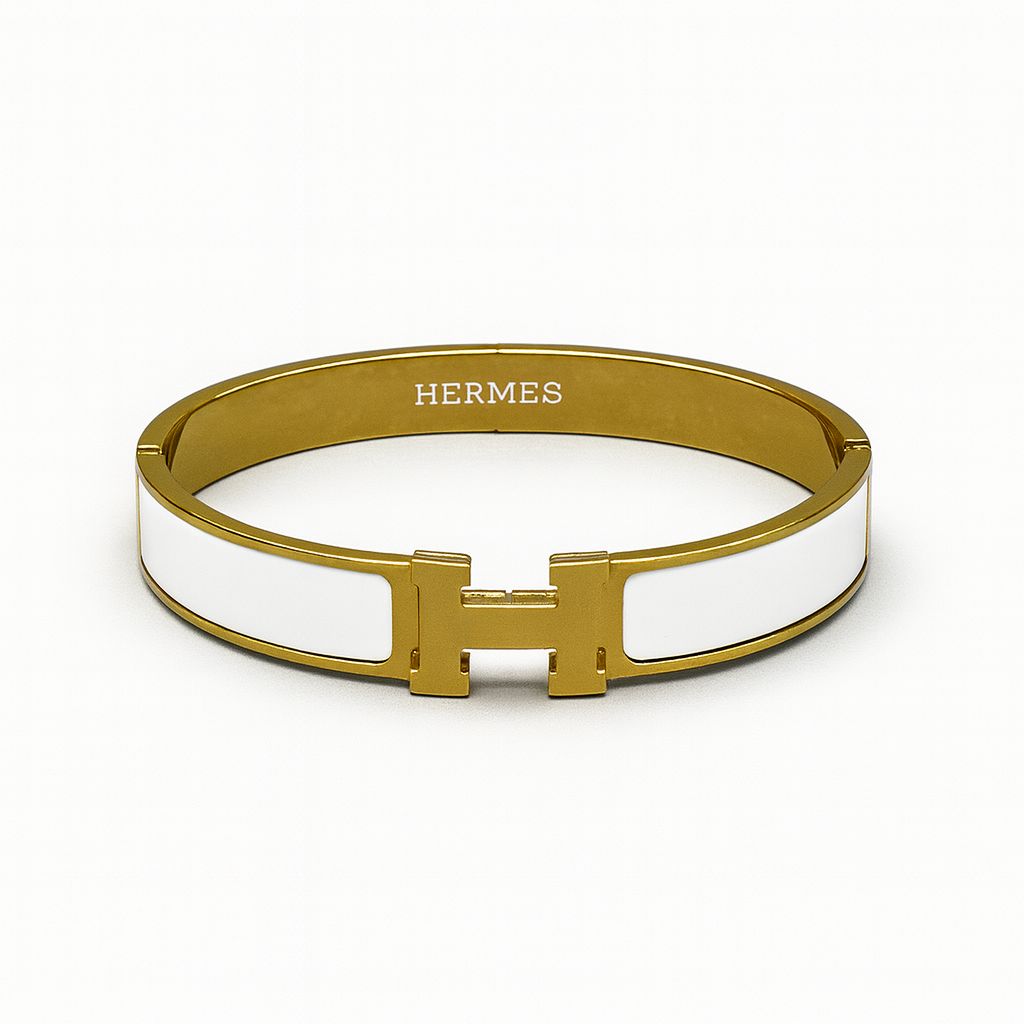 Minimalist "H" Letter Bangle – "White" Tarnish-Free