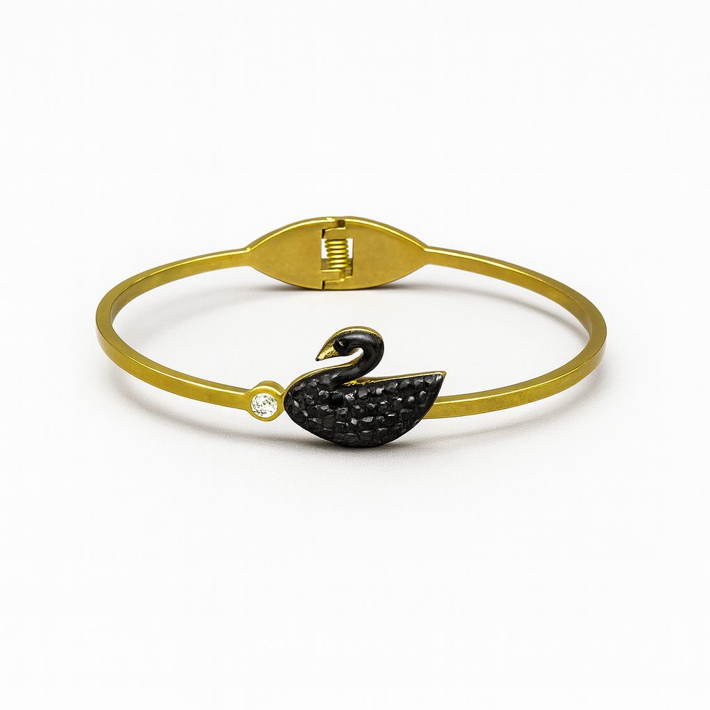 The "Grace" Swan Motif Cuff – "Black" Stainless Steel