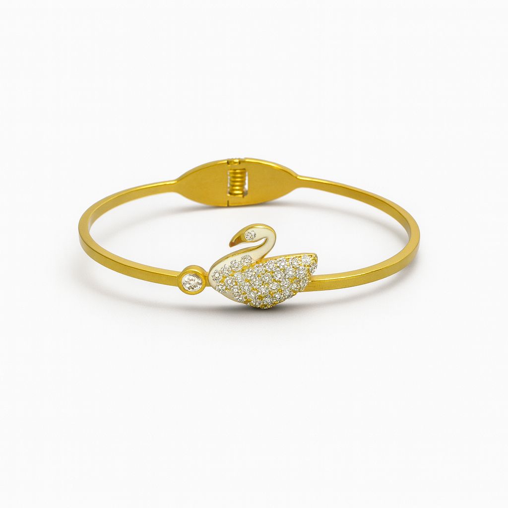 The "Grace" Swan Motif Cuff –  "White" Stainless Steel