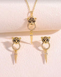 Leopard Crown Pendant & Drop Earrings Set
