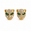Golden Panther Crystal Stud Earrings – Emerald Eye Statement Jewelry